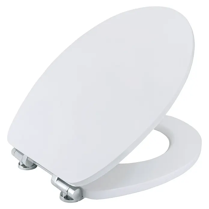 Poseidon Tapa de WC Seramiko - MDF, Blanco, Con caída amortiguada - Tapa de inodoro blanca con bisagras cromadas, que añade confort e higiene a cualquier baño. Un complemento ideal para el uso diario.