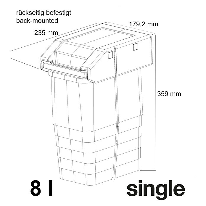 essensa Mülleimer Single8 l, Weiß, Kunststoff, Wandmontage, Kippfunktion Sketch