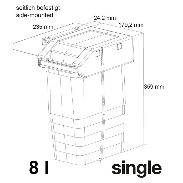 essensa Mülleimer Single8 l, Weiß, Kunststoff, Wandmontage, Kippfunktion Sketch