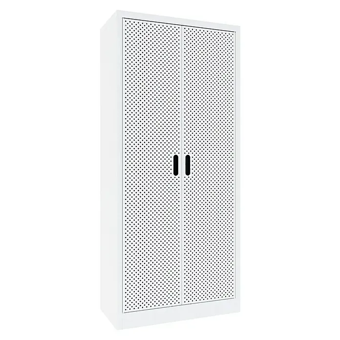 Fleysen Metall-Mehrzweckschrank - L x B x H: 40 x 80 x 180 mm, Grau/Schwarz, Anzahl Türen: 2 Stk. - Dieser Schrank aus weißem Metall mit perforierten Türen bietet stilvollen Stauraum. Die schwarzen Griffe setzen einen schönen Akzent.