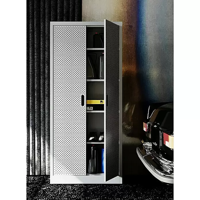 Fleysen Metall-Mehrzweckschrank - L x B x H: 40 x 80 x 180 mm, Grau/Schwarz, Anzahl Türen: 2 Stk. - Stimmungsaufnahme