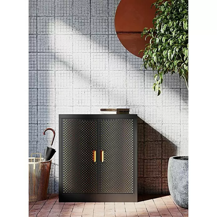 Metall-Mehrzweckschrank Fleysen - L x B x H: 40 x 80 x 90 cm, Schwarz/Orange, Anzahl Türen: 2 Stk. - Stimmungsaufnahme