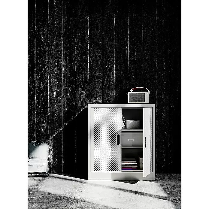 Metall-Mehrzweckschrank Fleysen - L x B x H: 40 x 80 x 90 cm, Grau/Schwarz, Anzahl Türen: 2 Stk. - Stimmungsaufnahme