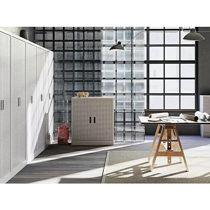 Metall-Mehrzweckschrank Fleysen - L x B x H: 40 x 80 x 90 cm, Grau/Schwarz, Anzahl Türen: 2 Stk. - Stimmungsaufnahme