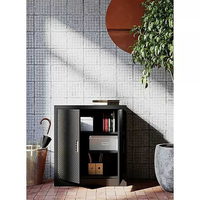 Metall-Mehrzweckschrank Fleysen - L x B x H: 40 x 80 x 90 cm, Schwarz/Orange, Anzahl Türen: 2 Stk. - Stimmungsaufnahme