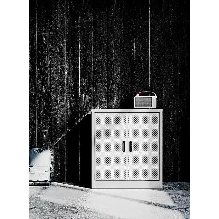 Metall-Mehrzweckschrank Fleysen - L x B x H: 40 x 80 x 90 cm, Grau/Schwarz, Anzahl Türen: 2 Stk. - Stimmungsaufnahme