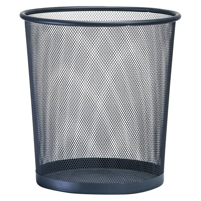 Zeller Present Papierkorb Mesh - Ø x H: 26 x 28 cm, Metall, Anthrazit - Bild einer schwarzen, zylindrischen Draht-Mülltonne, die für Büros oder Arbeitszimmer geeignet ist und auf einem schwarzen Hintergrund steht.