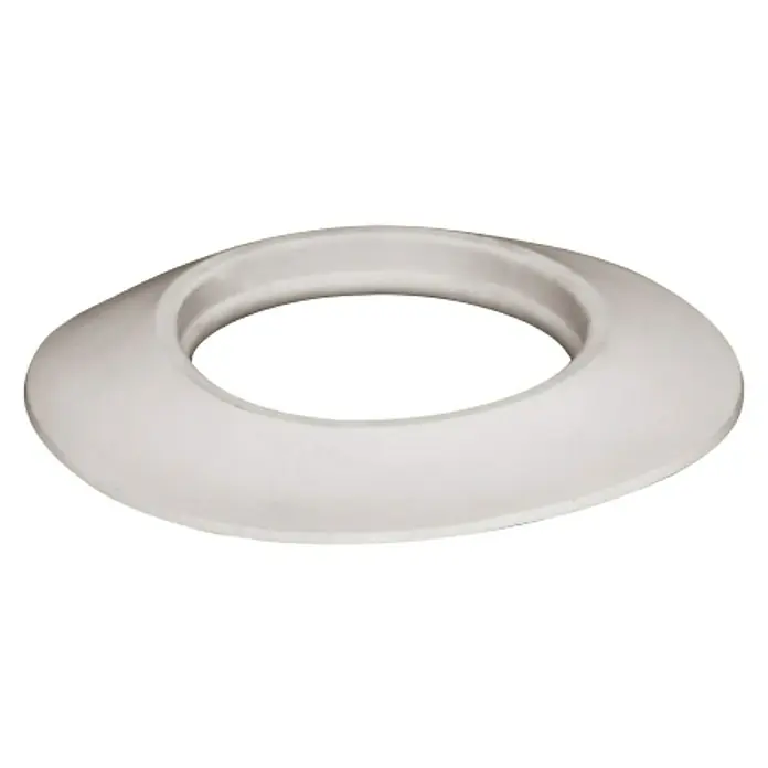 Practic Junta tapamuros - Diámetro: 110 mm, Blanco - Primer plano de una escut blanca y circular. Ideal como elemento decorativo para tuberías o luminarias, fabricado con material robusto.