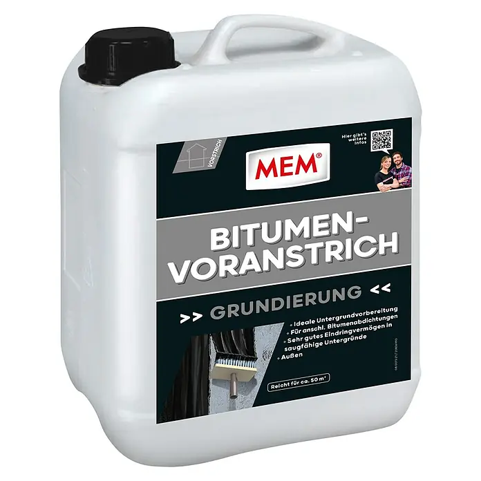 MEM Bitumen-Voranstrich - 5 l, Dunkelbraun - Kanister MEM Bitumen-Voranstrich Grundierung, ideal zur Untergrundvorbereitung und für saugfähige Untergründe im Außenbereich.