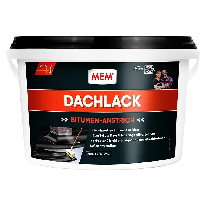 MEM Dachlack - 5 l - MEM Dachlack Bitumen-Anstrich: Hochwertige Bitumenemulsion zum Schutz und zur Pflege von Dachbahnen, außen anwendbar und reicht für bis zu 11 m².