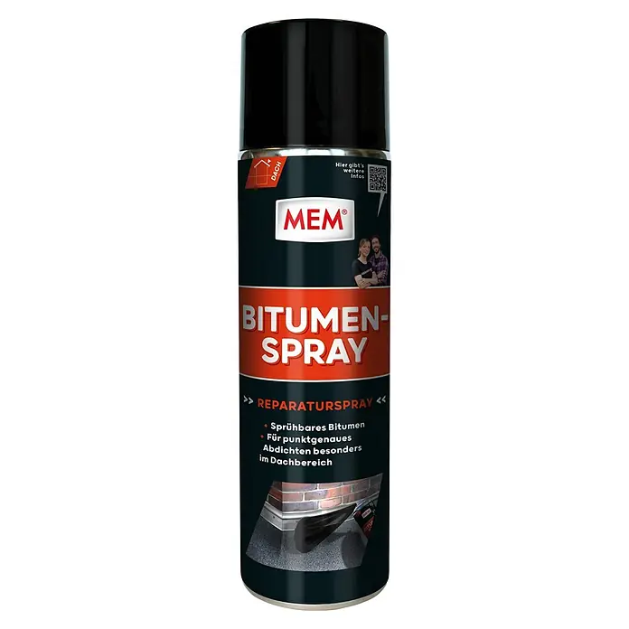 MEM Bitumen-Spray - 500 ml - Dose Bitumen-Reparaturspray von MEM für punktgenaue Abdichtung im Dachbereich. Ideal für schnelle Reparaturen und Ausbesserungen.