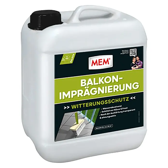 MEM Balkon-Imprägnierung - 5 l - Ein Kanister MEM Balkon-Imprägnierung für optimalen Witterungsschutz. Schützt Balkone vor Nässe und Frost, wasserabweisend und atmungsaktiv.
