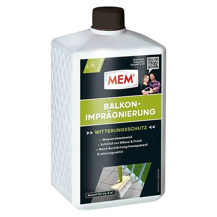 MEM Balkon-Imprägnierung - 1 l - Flasche MEM Balkon-Imprägnierung für den Schutz des Balkons vor Witterungseinflüssen, wasserabweisend und atmungsaktiv, für ca. 5 m².