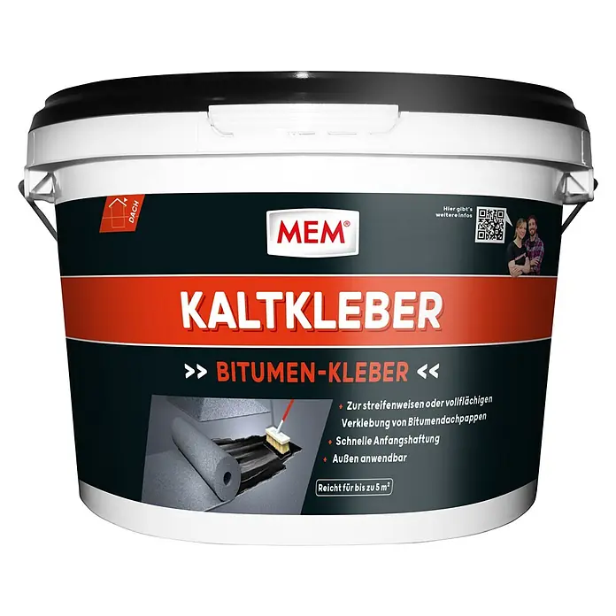 MEM Kaltkleber - 3 kg - Ein Eimer MEM Kaltkleber für Bitumendachpappen, ideal für streifenweise oder vollflächige Verklebung.