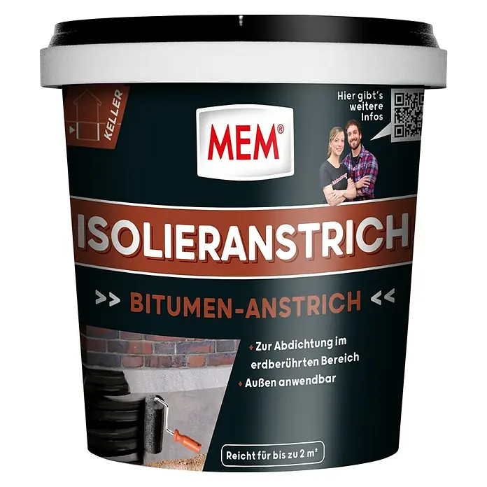 MEM Isolieranstrich - 1 l - Eimer Isolieranstrich Bitumen von MEM für Kellerabdichtung und Außenanwendung, reicht für bis zu 2 m².