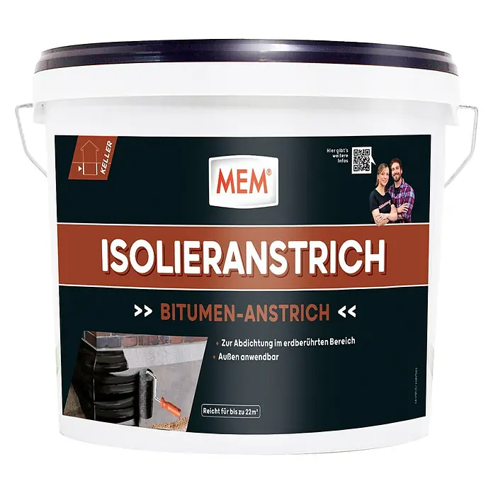 MEM Isolieranstrich - 10 l - Ein Eimer MEM Isolieranstrich, ein Bitumenanstrich zur Abdichtung im erdberührten Bereich und für den Außenbereich.