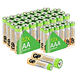 GP Super Batterie AA/AAA Mixpack 44, Alkaline (1,5 V, 44 Stk., 32x AA Batterien + 12x AAA Batterien)