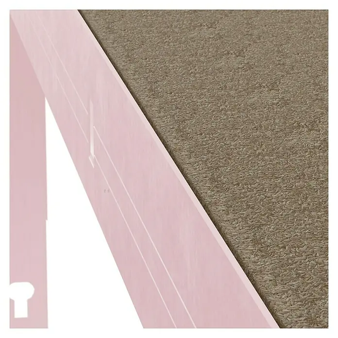 Regalux Metallregal - H x B x T: 180 x 90 x 40 cm, Traglast pro Boden: 175 kg, Anzahl Böden: 5 Stk., Rosa, Stecken - Nahaufnahme einer modernen, rosa lackierten Tür mit Beschlägen und einem Teppichboden im Hintergrund.