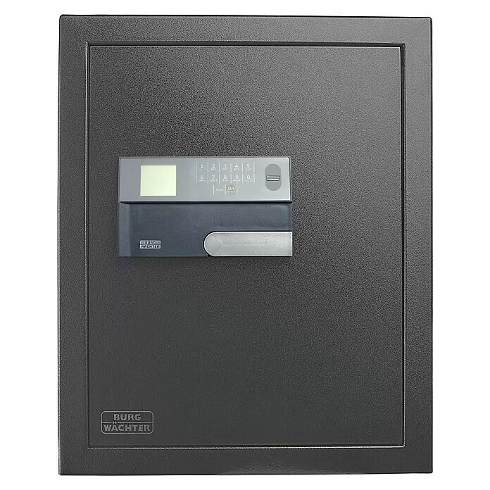 Burg-Wächter Feuerschutztresor WT 616 E FP - L x B x H: 351 x 434 x 532 mm, Elektronisches Fingerabdruckschloss, 45,7 l - Dunkelgrauer elektronischer Safe mit strukturierter Oberfläche, digitalem Tastenfeld, LCD-Bildschirm und integriertem Griff. Marke Burg Wächter.