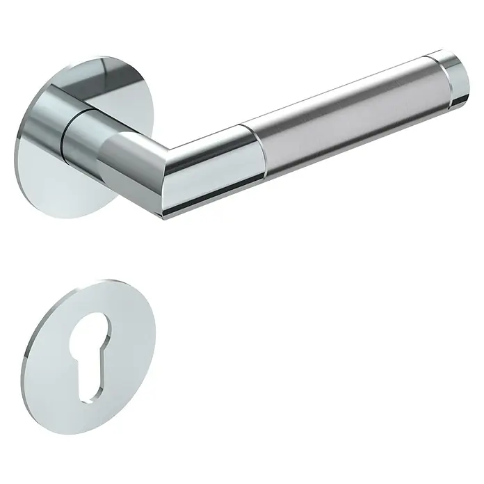 Diamond Doors Design Drückergarnitur Oregon - Stärke Tür: 40 mm - 45 mm, Edelstahl, L-Form, Profilzylinder - Türgriff-Garnitur aus glänzendem Chrom. Elegantes Design für moderne Inneneinrichtungen, bestehend aus Türgriff und Schlüsselrosette.