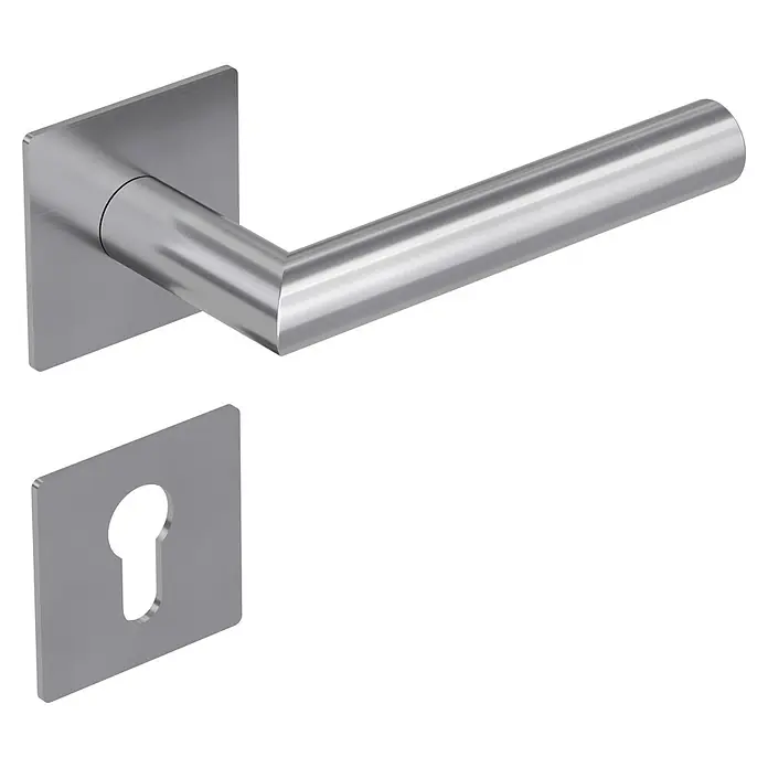 Diamond Doors Design Zimmertürgarnitur Illinois - Stärke Tür: 40 mm - 45 mm, Edelstahl, L-Form, Profilzylinder - Türbeschlag-Set mit einer quadratischen Rosette und einem Schlüsselrosette. Modernes Design für Innenarchitektur.