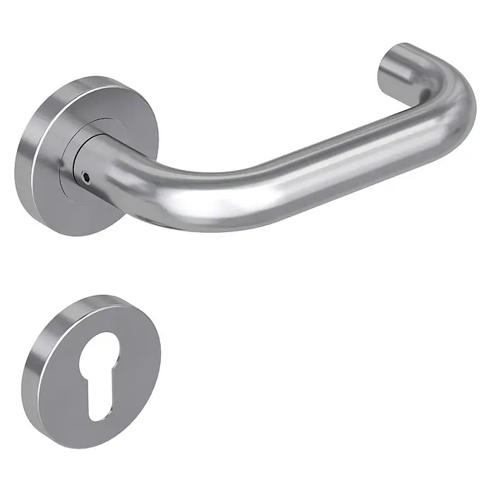 Diamond Doors Modern Drückergarnitur Vermont - Edelstahl, U-Form, Stärke Tür: 40 mm - 45 mm, Profilzylinder - Türdrücker aus Edelstahl mit Rosettengarnitur und Schlüsselloch für Innentüren, robust und langlebig.