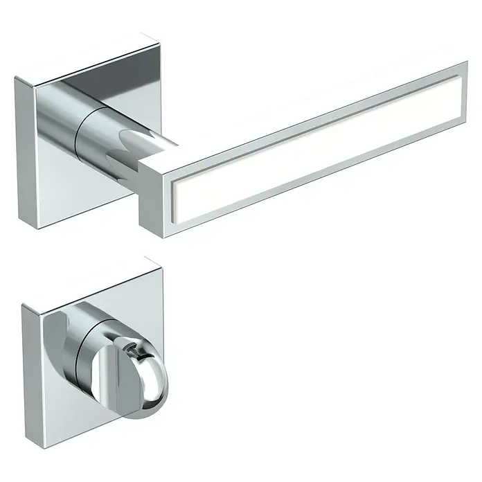 Diamond Doors Zimmertürgarnitur WC Tyler White - Chrom Weiß, Stärke Tür: 40 mm - 45 mm, Schlitzkopf/Olive - Elegante Türklinke und Schlossgarnitur mit eckigem Design und glänzender Chromoberfläche für moderne Inneneinrichtung.