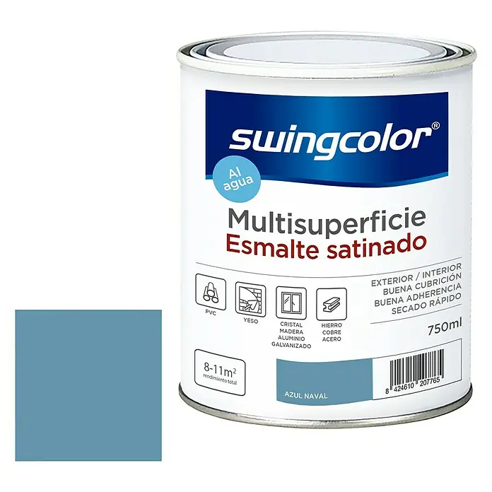swingcolor Esmalte de color Multisuperficie - Azul naval, Satinado, 750 ml - Bote de 750ml de esmalte satinado multisuperficie Swingcolor "Azul Naval", apto para diversas superficies.
