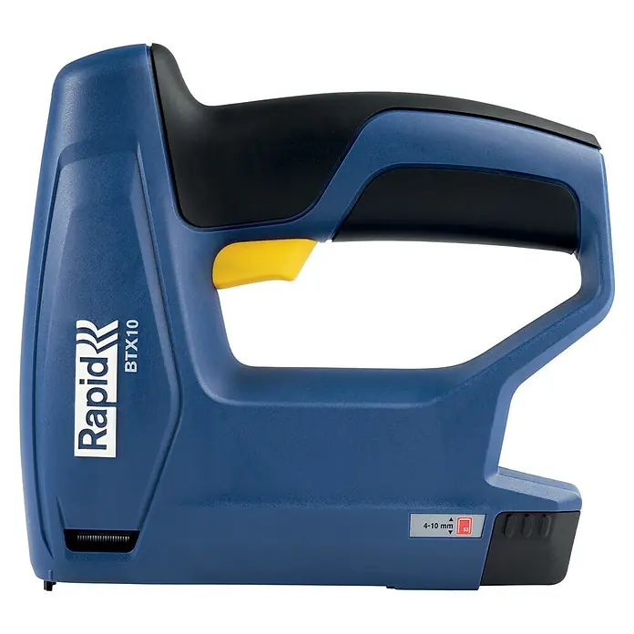 Rapid Akku-Tacker BTX10 - 3,6 V, Klammertiefe: 4 mm - 10 mm - Nahaufnahme des Rapid BTX10 Akku-Tackers, ein Werkzeug für Befestigungsarbeiten. Ideal für Heimwerker und Profis, die Wert auf Komfort legen.