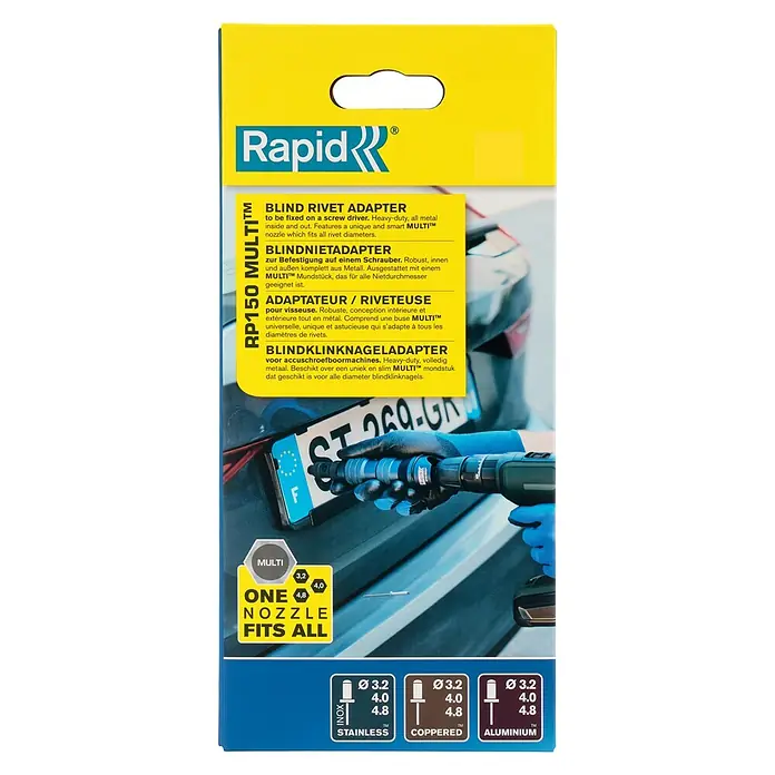 Rapid Adaptador para remaches ciegos RP150 Multi™ - Apto para: Atornillador/taladros - Imagen del adaptador de remaches ciegos Rapid RP150 MULTIT™, diseñado para destornilladores y que se adapta a todos los diámetros de remaches.