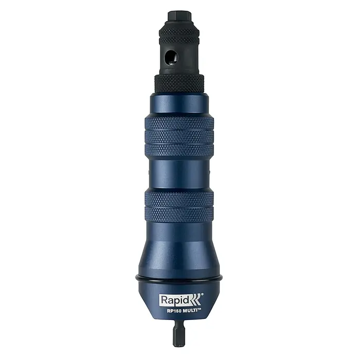 Rapid Blindnietvorsatz RP150 Multi™ - Geeignet für: Akkuschrauber/Bohrmaschinen - Nahaufnahme des Rapid RP150 MULTI, eines robusten und vielseitigen Werkzeugs für professionelle Anwendungen, das Präzision und Leistung vereint.