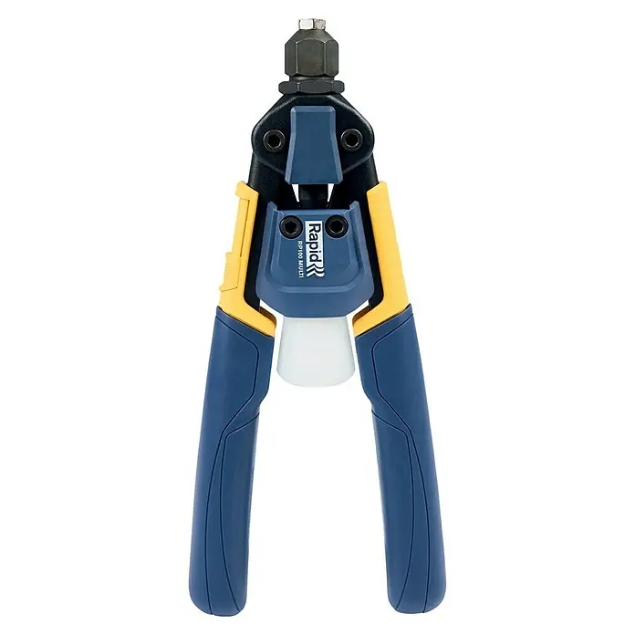 Rapid Remachadora RP100 Multi™ - Específico para: Remaches ciegos de 3,2 a 4,8 mm - Primer plano de una remachadora Rapid RP100 Multi, ideal para diversos trabajos de remachado, con mangos ergonómicos para comodidad y control.