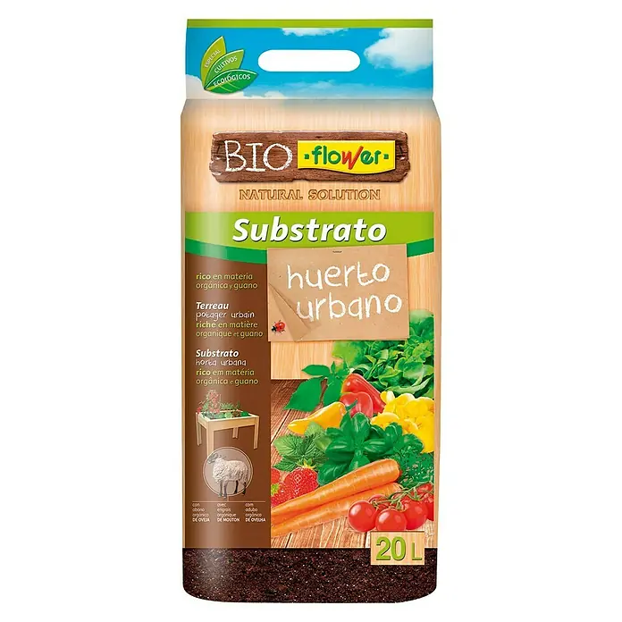 Flower Sustrato para plantas Huerto Urbano - 20 l - Un saco de sustrato de plantación Bio-Flower "Huerto Urbano" con ingredientes naturales para el cultivo ecológico.
