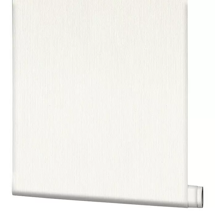 Marburg Modernista Vliestapete - Weißbeige, Uni, 10,05 x 0,53 m - Eine Rolle schlichter, cremeweißer Tapete mit vertikaler Textur, teilweise abgerollt.