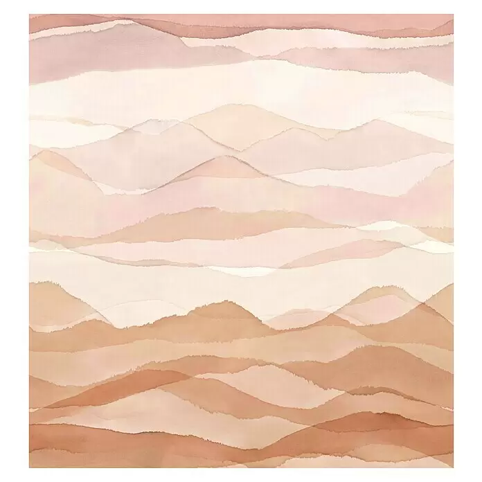 Marburg Smart Art Gallery Fototapete Wolken/Berge - B x H: 3,18 x 3,4 m, Vlies - Abstrakte Aquarell-Gebirgslandschaft mit geschichteten, sanften Rosa-, Beige- und Brauntönen, die eine ruhige, erdige Aussicht schafft.
