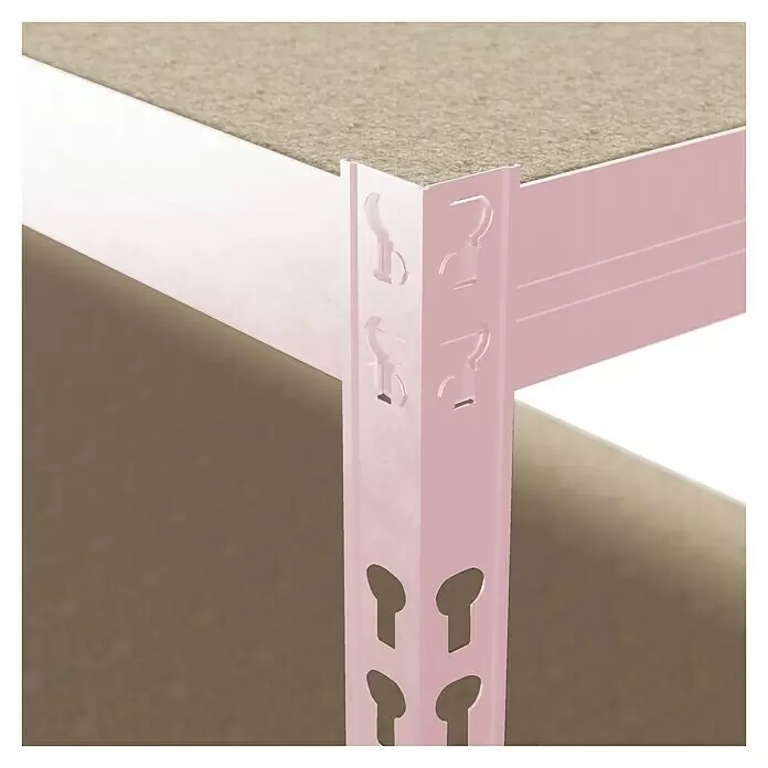 Regalux Metallregal - H x B x T: 180 x 90 x 40 cm, Traglast pro Boden: 175 kg, Anzahl Böden: 5 Stk., Rosa, Stecken - Rosa Metalleckregal mit brauner Spanplatte.