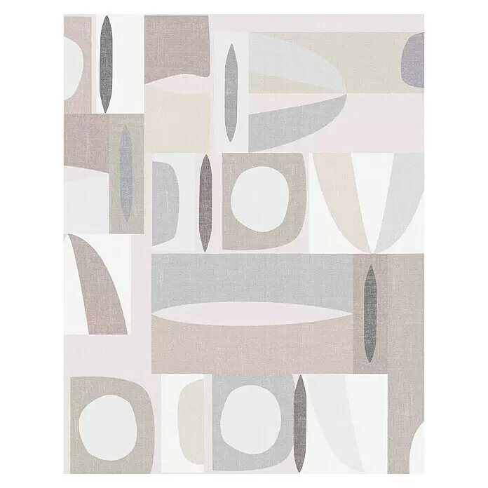 Marburg Smart Art Gallery Fototapete - B x H: 2,12 x 2,7 m, Vlies, Version II - Greige - Abstraktes Muster mit geometrischen und organischen Formen in Rosa, Beige, Grau und Weiß, mit Textiltextur.