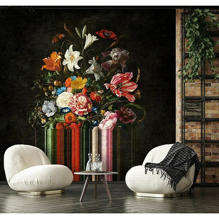 Marburg Smart Art Gallery Fototapete - B x H: 3,18 x 3,4 m, Vlies, Blumenbouquet - Dekoratives Wandbild mit Blumenstillleben in einer modernen Raumgestaltung.