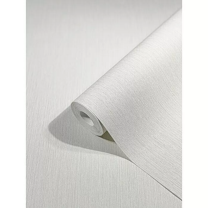 Marburg Modernista Vliestapete - Creme-Beige, Uni, 10,05 x 0,53 m - Hellgraue strukturierte Tapetenrolle mit dezentem Streifenmuster.