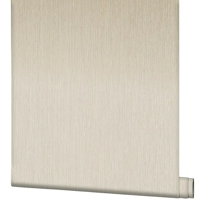 Marburg Modernista Vliestapete - Beige, Uni, 10,05 x 0,53 m - Ein Detailansicht einer beigen Tapetenrolle mit feiner, vertikaler Textur, die eine elegante und dezente Wandgestaltung ermöglicht.