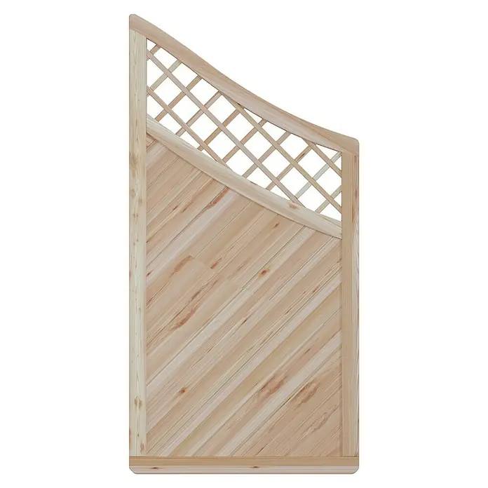 T & J Sichtschutzelement Classico Krone - 90 x 140/180 cm, Natur - Ein Holzzaunfeld mit diagonaler Bretterstruktur und Lattenzaun-Element. Ideal für Garten und Grundstück.