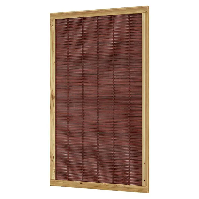 T & J Sichtschutzelement Fako - 120 x 180 cm, Braun - Dekorativer, rechteckiger Wandschirm mit einem hellen Holzrahmen und einer rotbraunen, horizontal geflochtenen Füllung.