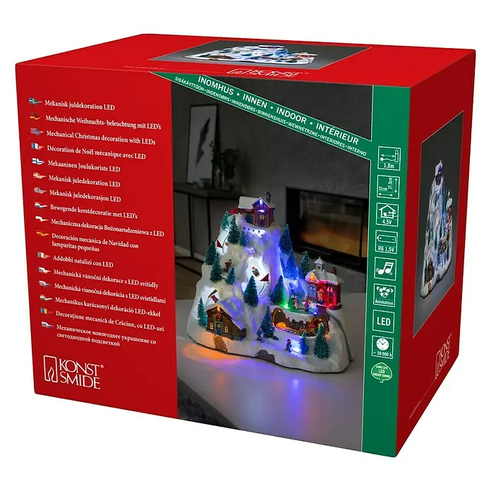 Konstsmide LED-Szenerie Skipiste - L x B x H: 31 x 20,5 x 27,5 cm, Bunt, Batteriebetrieben, LED - Produktverpackung: Mechanische Weihnachtsdekoration mit LEDs. Ein festlicher Blickfang für die Weihnachtszeit, beleuchtet und animiert.
