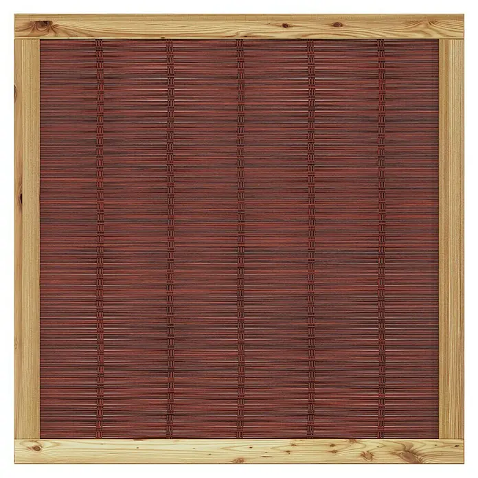 T & J Sichtschutzelement Fako - 120 x 120 cm, Braun - Rustikaler Raumteiler mit Holzrahmen und einem geflochtenen, rotbraunen Füllungselement, ideal als Sichtschutz.