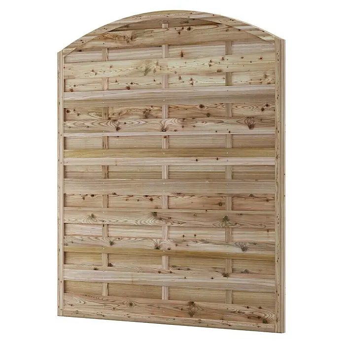 T & J Sichtschutzelement Maxi - B x H: 150 x 180 cm, Grün - Nahaufnahme eines Holzzauns mit gewebtem Design und abgerundeter Oberseite, der ein natürliches Aussehen und Privatsphäre bietet.