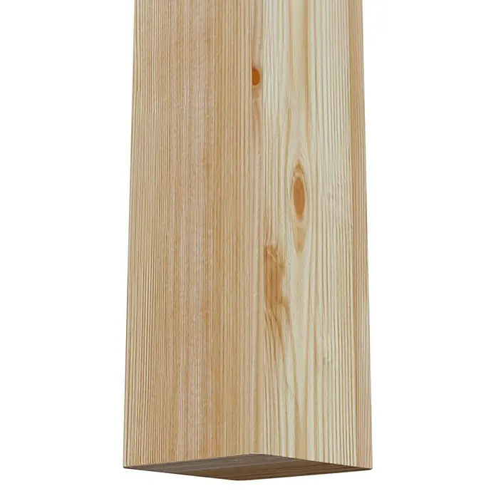 T & J Pfosten - 9 x 9 x 100 cm, Passend für: Classico, Aalborg, Antholt, Braun - Nahaufnahme einer rechteckigen Holzleiste mit deutlicher Maserung und Astlöchern, ideal für Bau- und DIY-Projekte.