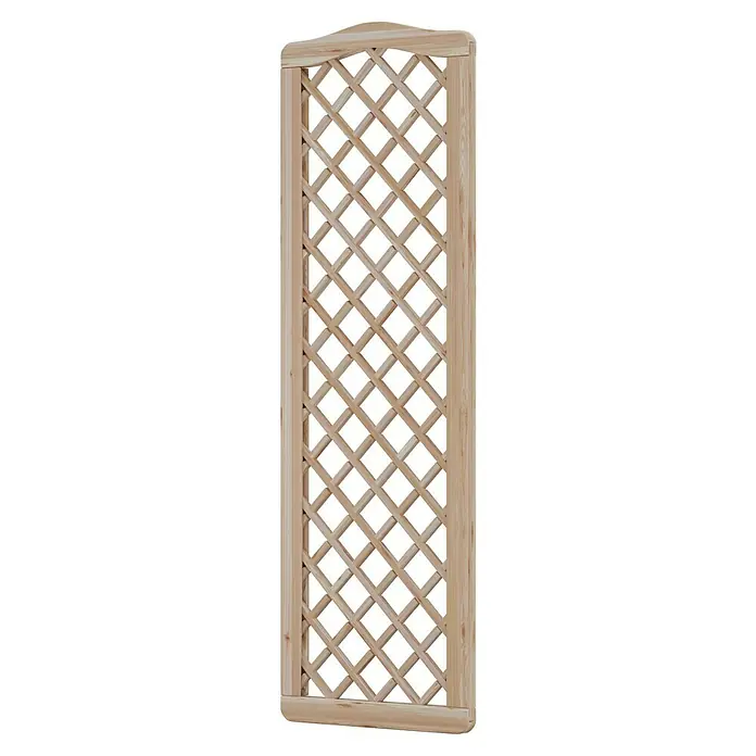 T & J Sichtschutzelement Classico Krone - B x H: 60 cm x 180 mm, Natur - Detailaufnahme eines Holzspaliers mit Rautenmuster und Rahmen. Ideal für Garten oder Terrasse zur Dekoration und als Rankhilfe.