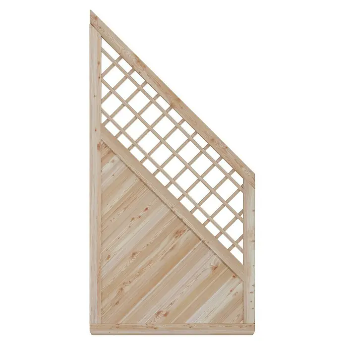 T & J Sichtschutzelement Classico - 90 x 90/180 cm, Natur - Holzpaneel mit schräg verlaufenden Brettern und einem Gittereinsatz, ideal zur Dekoration und als Sichtschutz im Garten.