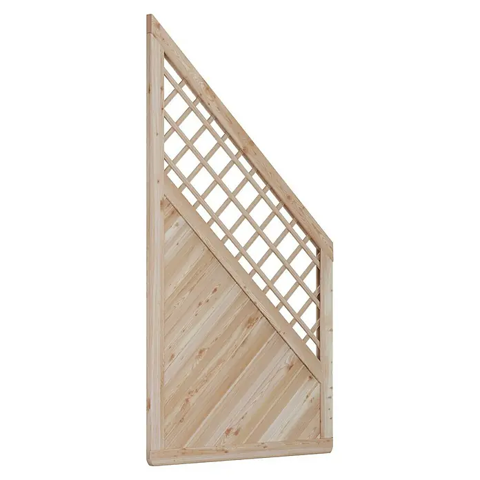 T & J Sichtschutzelement Classico - 90 x 90/180 cm, Natur - Holzzaunfeld mit diagonaler Holzfüllung und Lattenzaun oben, ideal als Sichtschutz oder Dekoelement für den Garten.