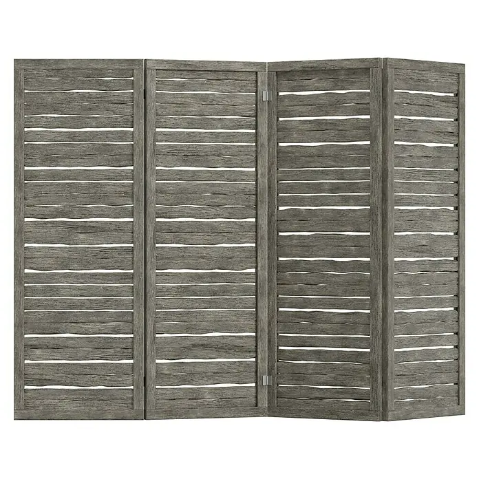 T & J Sichtschutzelement Esmaralda - B x H: 240 x 160 cm, Naturmaterialien, Braun - Ein grauer Holzschrank mit Lamellentüren steht vor einem schwarzen Hintergrund.